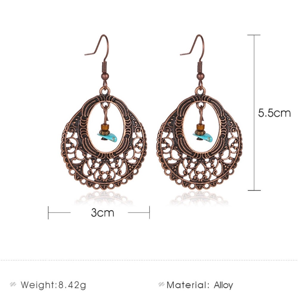 Any 2/$20! Copper Boho/Turquoise Openwork Earrings - Picture 8 of 10